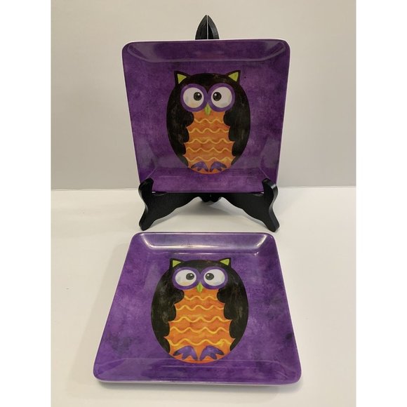 Owl Snack Plate Purple 6 Inch Square Plastic Wegmans - Picture 1 of 9